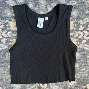 Collusion Black Waffle Cropped Tank Top